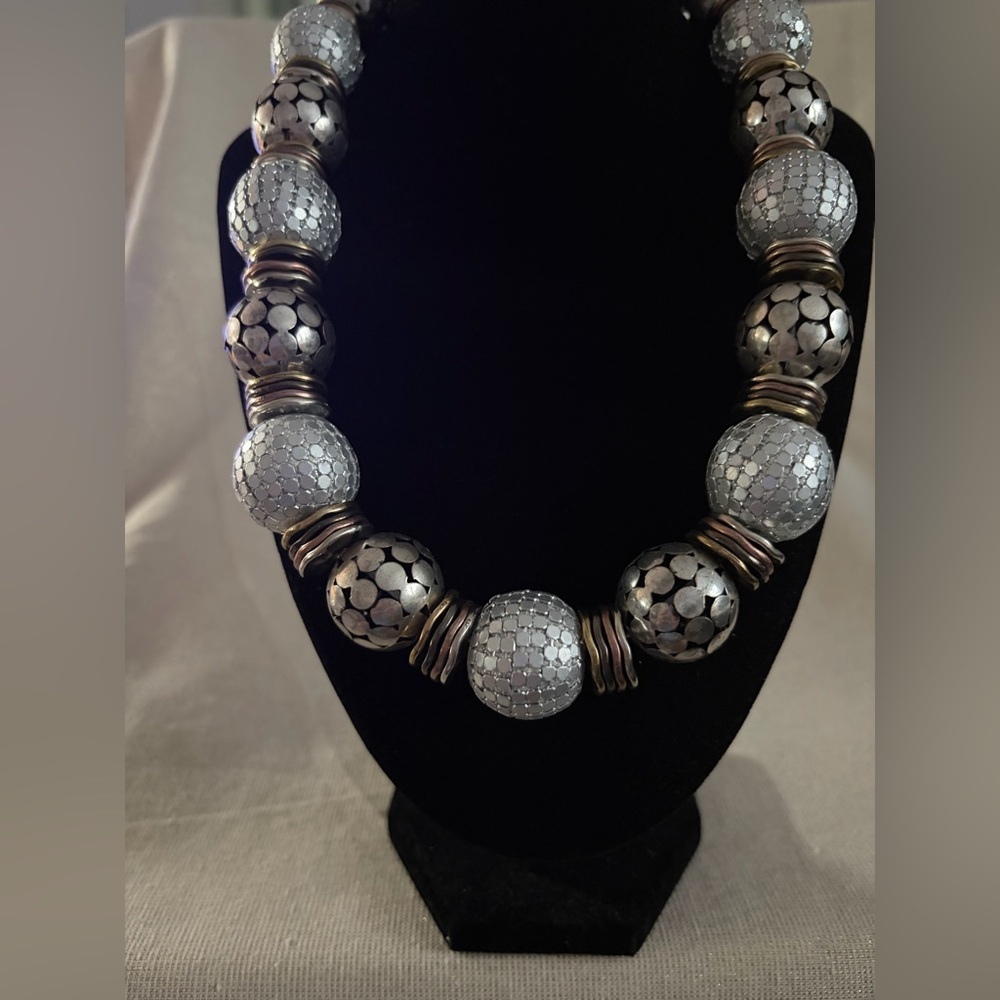 Statement Silver and White Beaded Necklace - Women Jewelry